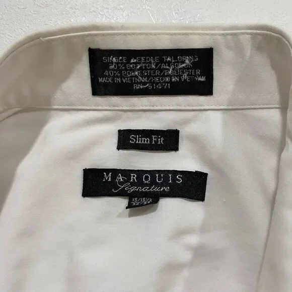 Marquis Signature Slim Fit Dress Shirt 15/15.5 32-33 – White Button Down Men’s L - Picture 10 of 10